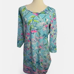 Lilly Pulitzer Light Blue Floral Boatneck Women's cotton dress